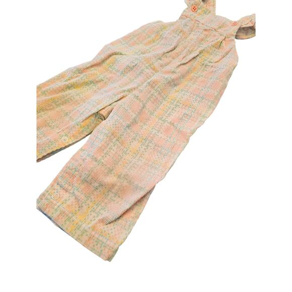 Vintage 1970s Healthtex Baby Girls Sz 18M Corduroy Jumpsuit Romper Plaid Pink - Picture 2 of 4